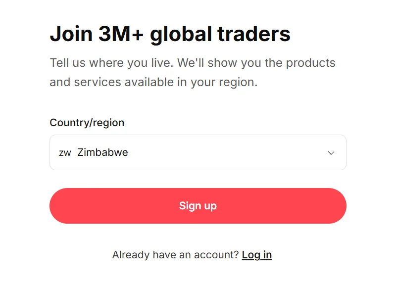 Deriv sign-up page